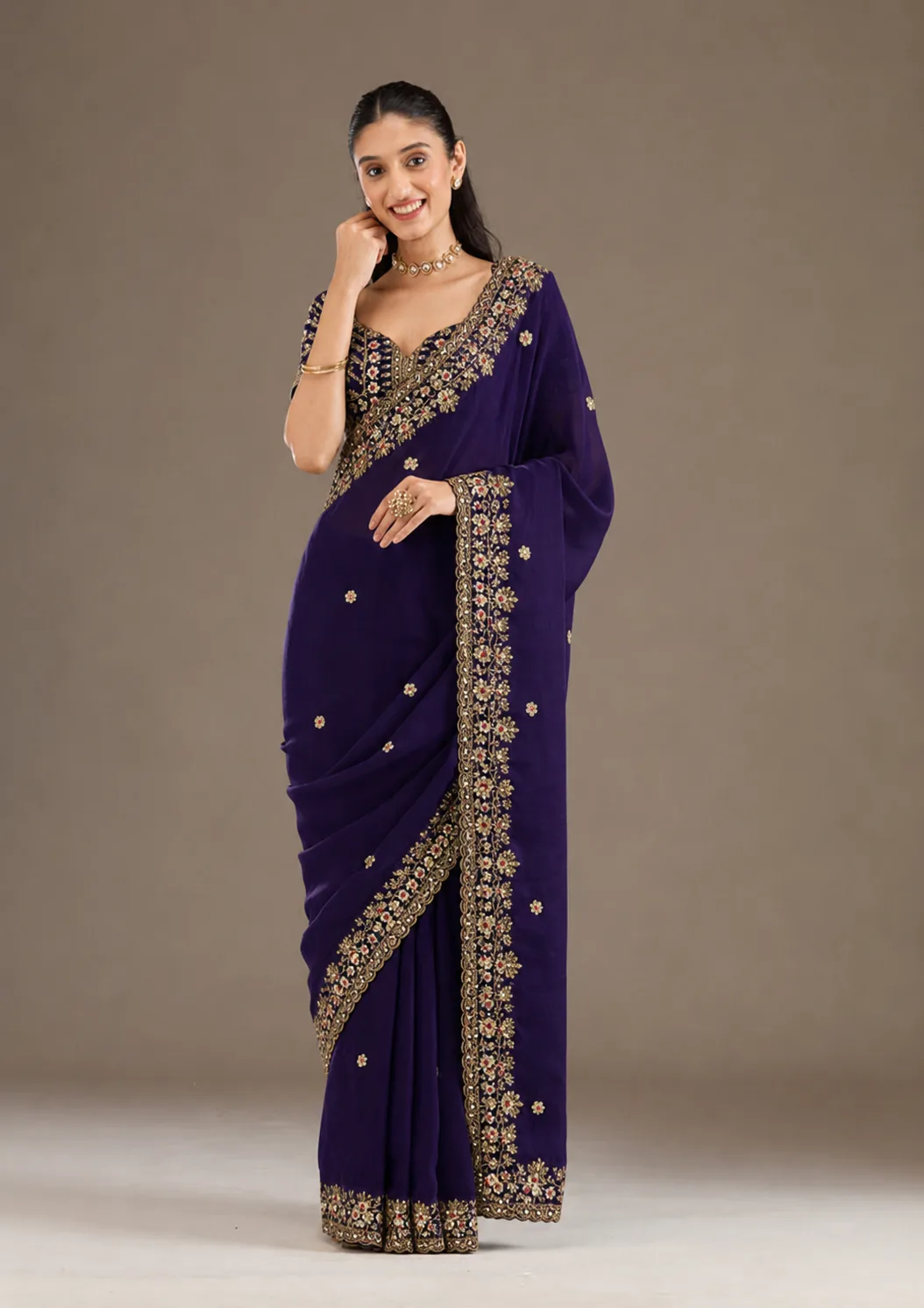 Royal Purple Fendi Chiffon Saree