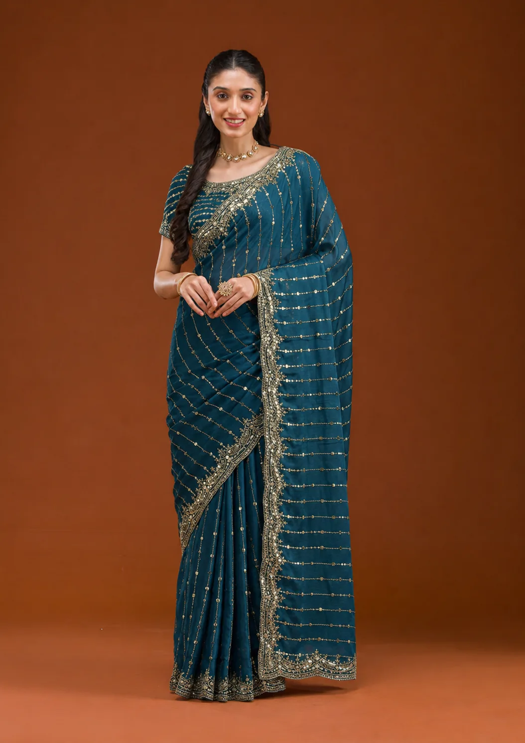 The Royal Teal Blue Sequin Saree