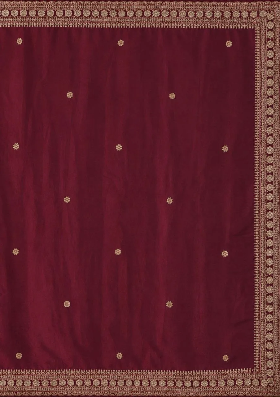 Wine Embroidered Saree With Readymade Blouse view 3